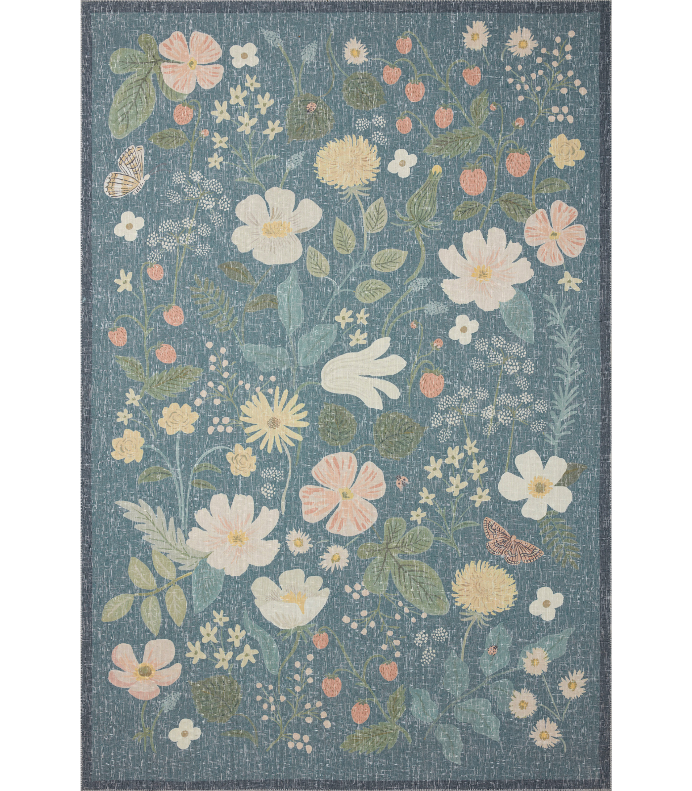 Alfombra Cotswolds 01 Strawberry Fields Teal Rifle Paper Co. × Loloi (229x290)