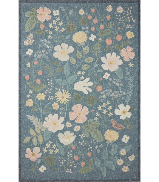 Alfombra Cotswolds 01 Strawberry Fields Teal Rifle Paper Co. × Loloi (229x290)