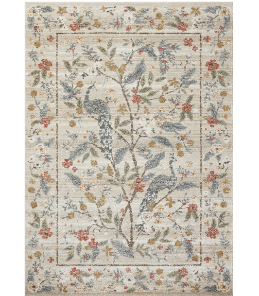 Alfombra Laurel 05 Peacock Garden Cream Rifle Paper Co. × Loloi (120X170) - Perle&Perle