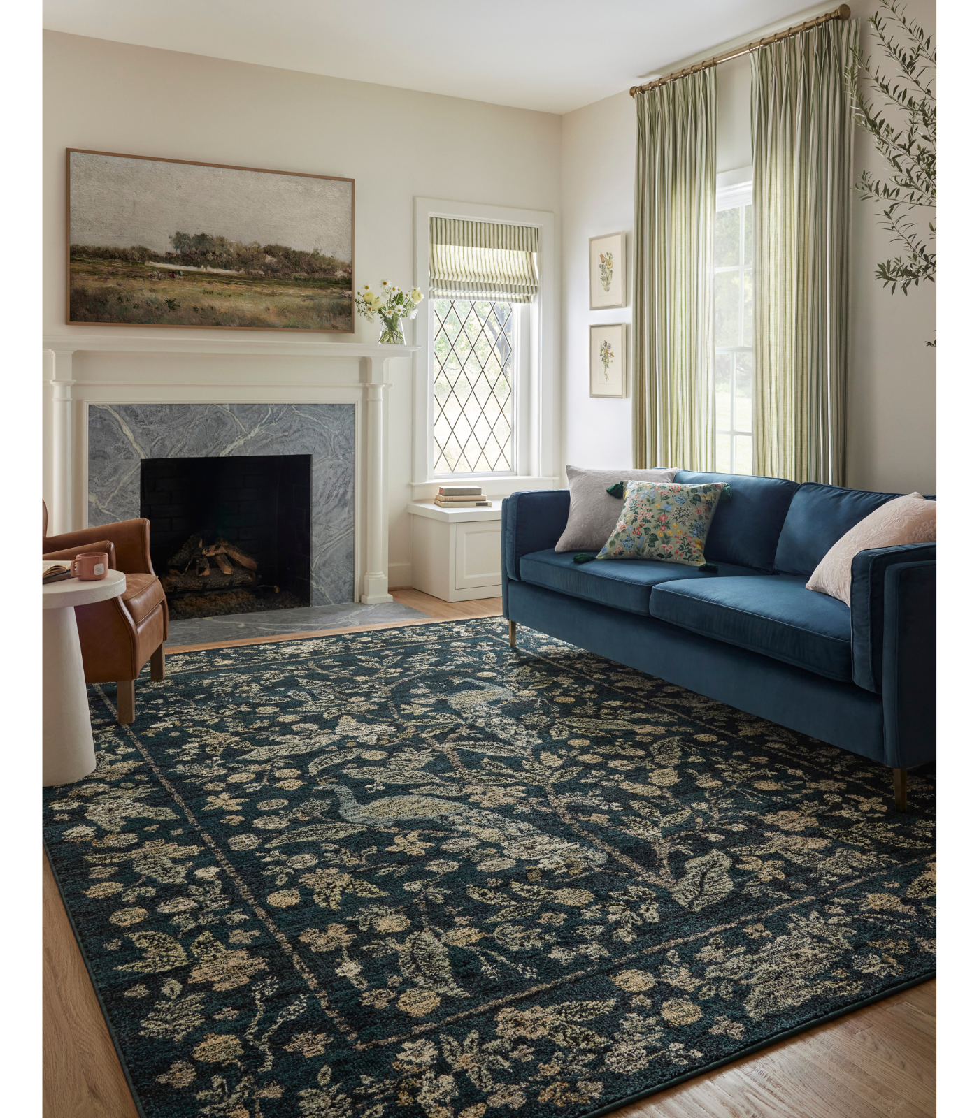 Alfombra Laurel 05 Peacock Garden NavyRifle Paper Co. × Loloi (161X234)