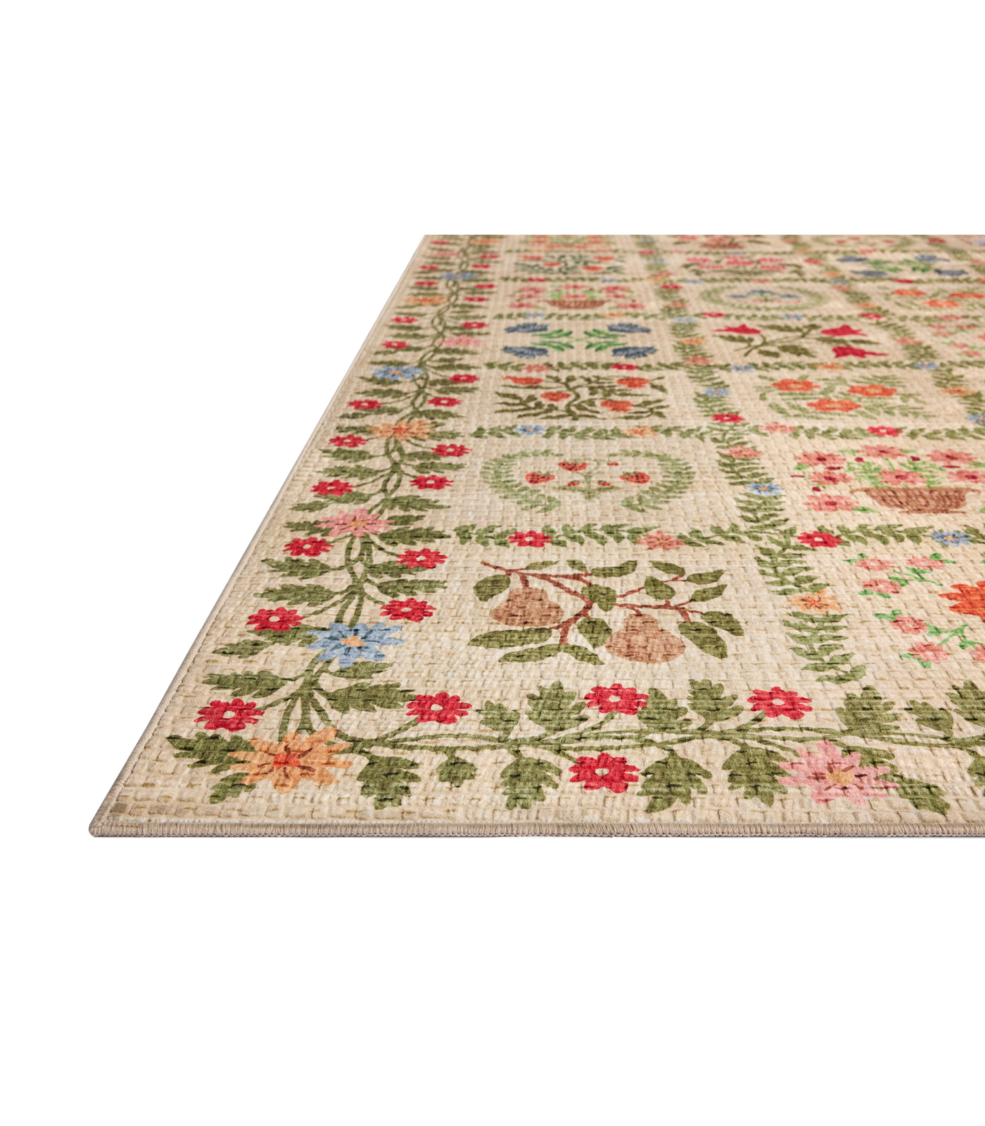 Alfombra Orchard 03 Beige | Multi x Rifle Paper Co x Loloi (Lavable en Máquina)