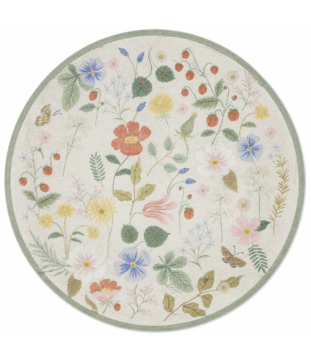 Alfombra Cotswolds 01 Strawberry Fields Ivory | Rifle Paper Co x Loloi REDONDA