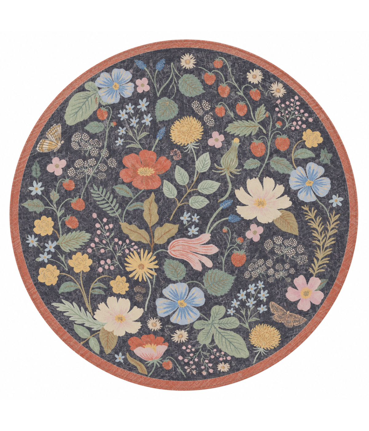 Alfombra Cotswolds 01 Strawberry Fields Black | Rifle Paper Co x Loloi REDONDA