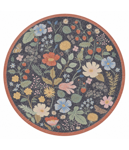 Alfombra Cotswolds 01 Strawberry Fields Black | Rifle Paper Co x Loloi REDONDA