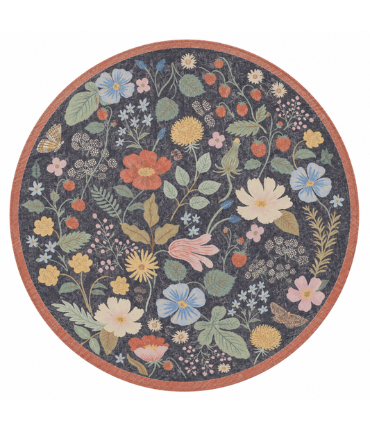 Alfombra Cotswolds 01 Strawberry Fields Black | Rifle Paper Co x Loloi REDONDA