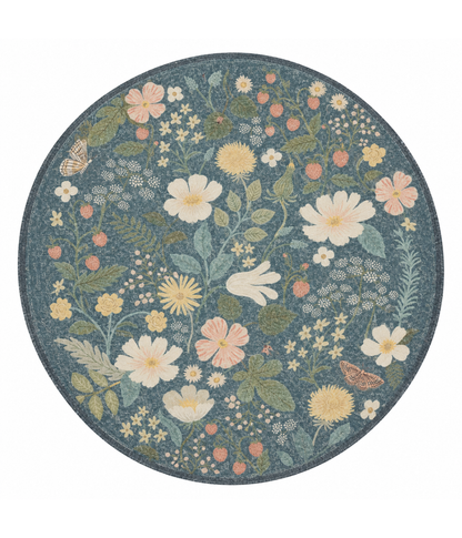 Alfombra Cotswolds 01 Strawberry Fields Teal | Rifle Paper Co x Loloi REDONDA