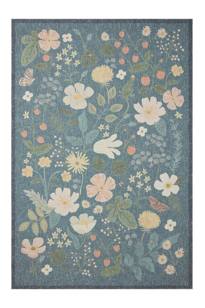 Alfombra Cotswolds 01 Strawberry Fields Teal Rifle Paper Co. × Loloi (77x229)